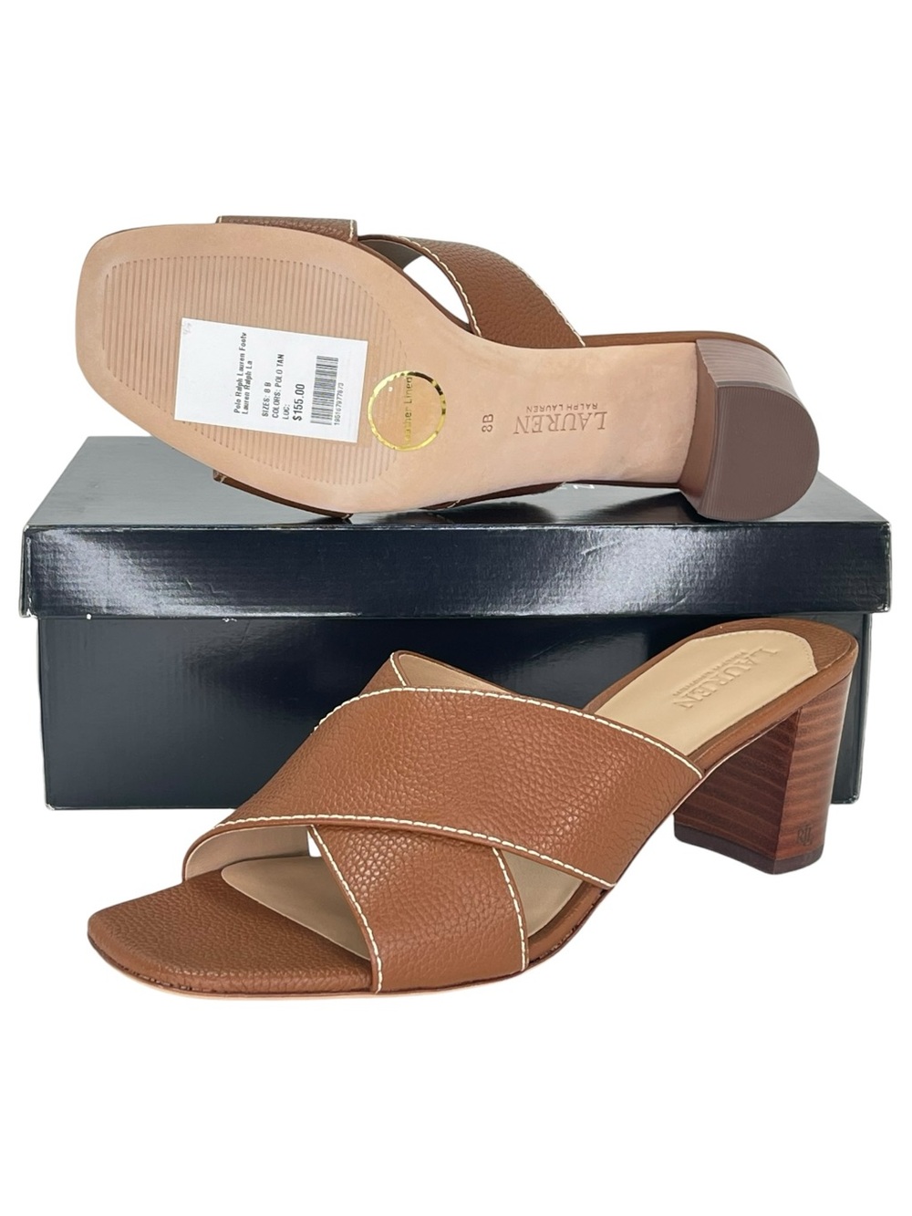 Lauren Ralph Lauren Freddi Brown Leather Heeled Womens Sandals Size 8M - Picture 12 of 13